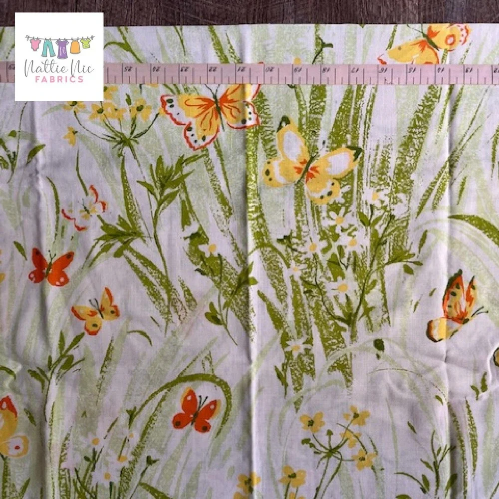 Vintage Butterfly Full Sheet Set: Yellow‎ Green Floral, Bibb